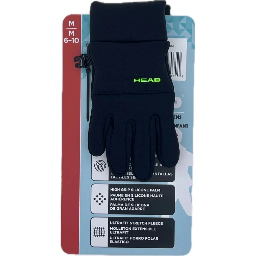 Kids HEAD Touch Screen Black Gloves with Neon Green Accent Medium